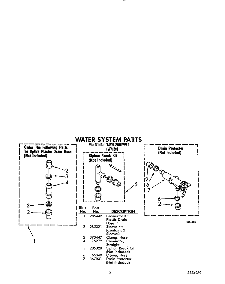 WATER SYSTEM Diagram and Parts List for TAWL200WW1  Estate Washer