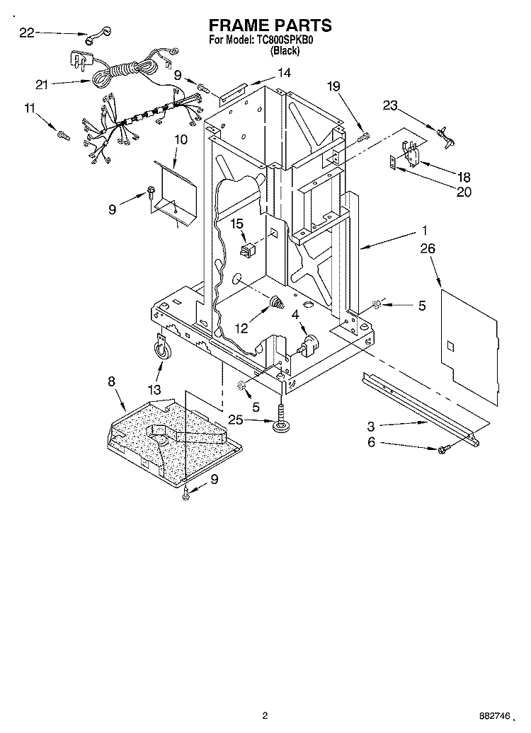 FRAME Diagram and Parts List for TC800SPKB0  Whirlpool Trash Compactor