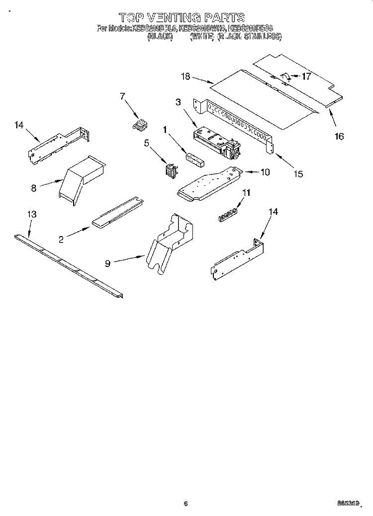 TOP VENTING, OPTIONAL Diagram and Parts List for KEBS208DBS6  KitchenAid Wall Oven