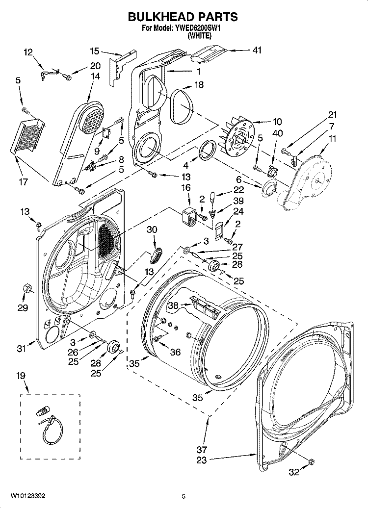 BULKHEAD PARTS, OPTIONAL PARTS (NOT INCLUDED) Diagram and Parts List for YWED6200SW1  Whirlpool Dryer