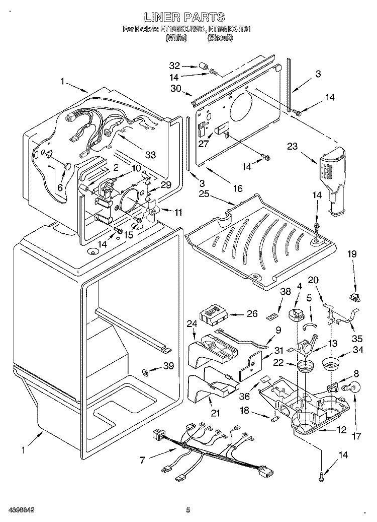 LINER Diagram and Parts List for ET18NKXJW01  Whirlpool Refrigerator