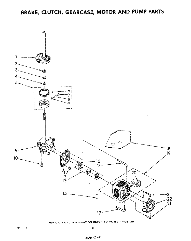 BRAKE, CLUTCH, GEARCASE, MOTOR AND PUMP Diagram and Parts List for LA5700XPW3  Whirlpool Washer
