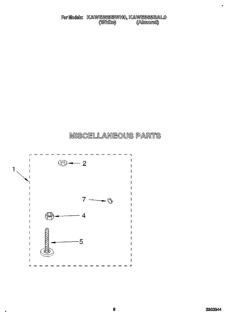 MISCELLANEOUS Diagram and Parts List for KAWE565BAL0  KitchenAid Washer