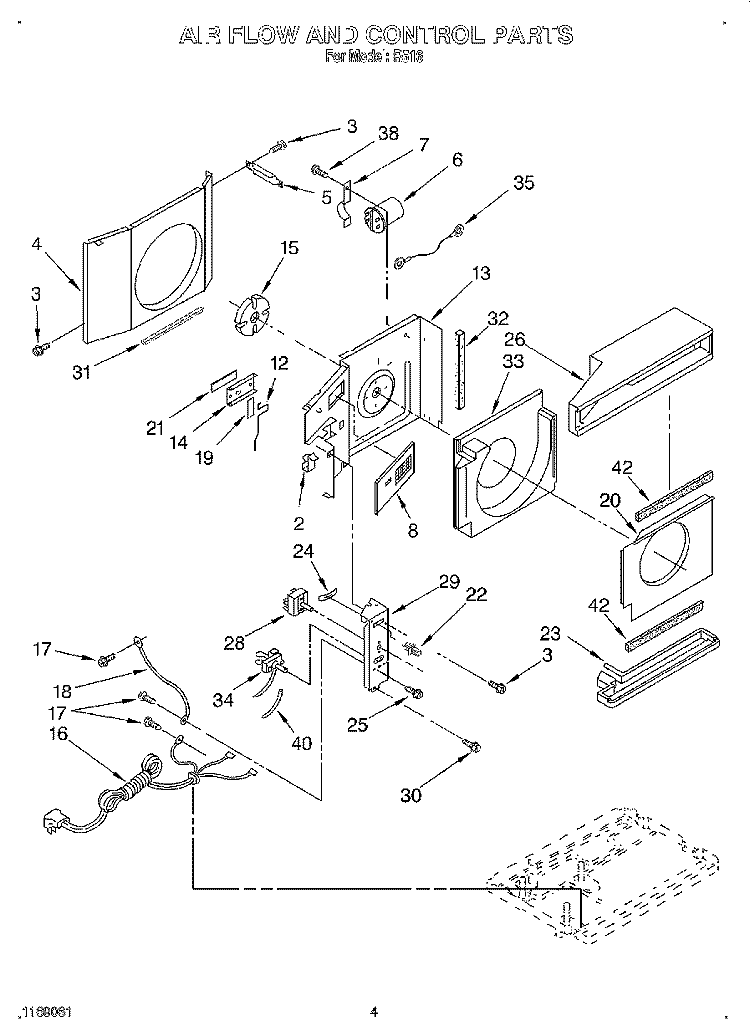 AIR FLOW AND CONTROL Diagram and Parts List for R516  Whirlpool Air Conditioner