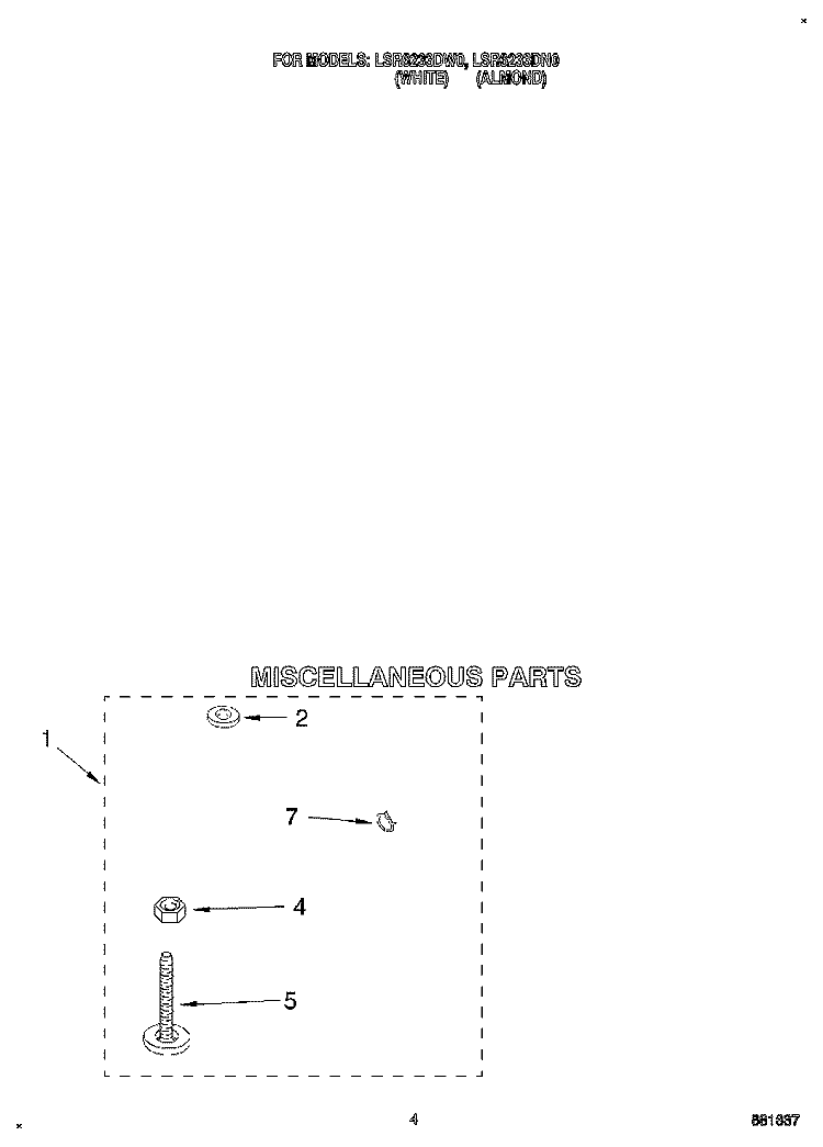 MISCELLANEOUS Diagram and Parts List for LSR6233DN0  Whirlpool Washer