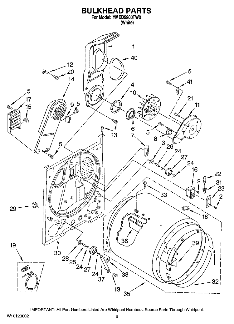 BULKHEAD PARTS, OPTIONAL PARTS (NOT INCLUDED) Diagram and Parts List for YMED5900TW0  Maytag Dryer