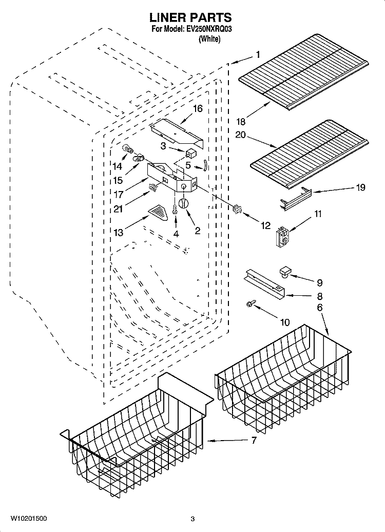 LINER PARTS Diagram and Parts List for EV250NXRQ03  Whirlpool Freezer