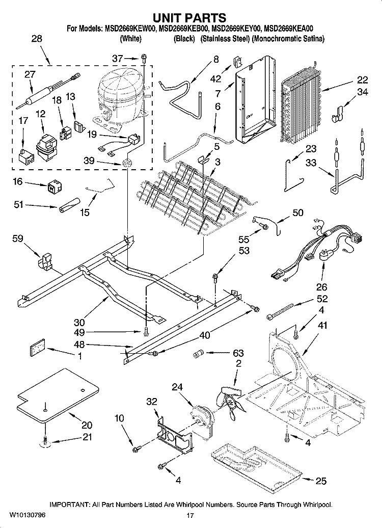UNIT PARTS Diagram and Parts List for MSD2669KEY00  Whirlpool Refrigerator