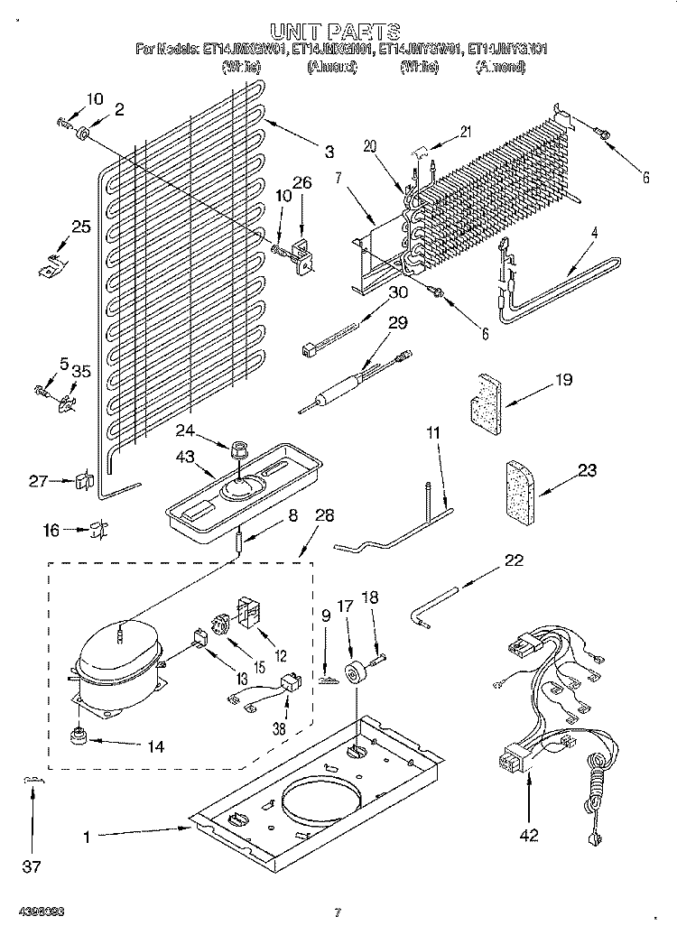 UNIT Diagram and Parts List for ET14JMXGN01  Whirlpool Refrigerator