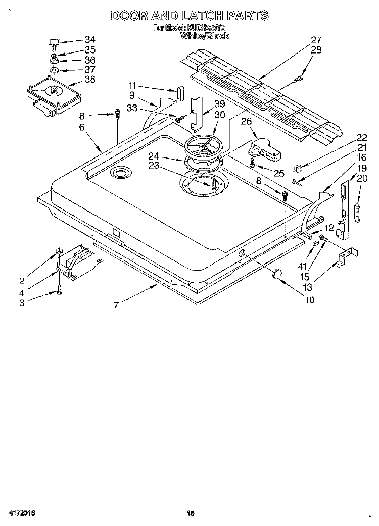 DOOR AND LATCH Diagram and Parts List for KUDH230Y2  KitchenAid Dishwasher