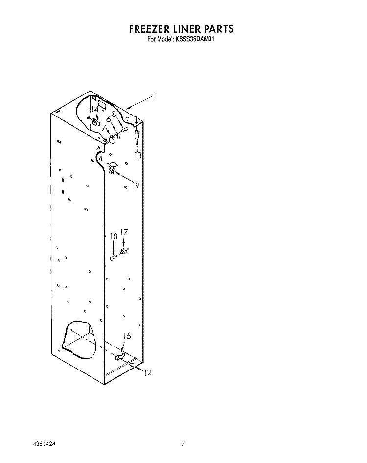 FREEZER LINER Diagram and Parts List for KSSS36DAW01  KitchenAid Refrigerator
