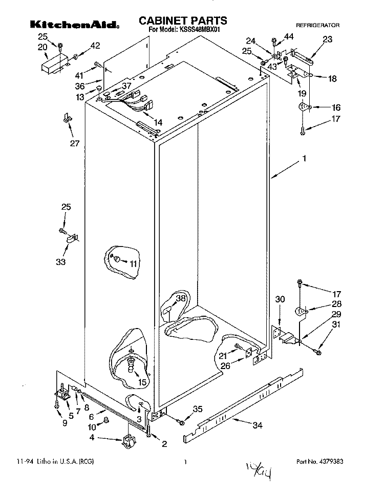 CABINET Diagram and Parts List for KSSS48MBX01  KitchenAid Refrigerator