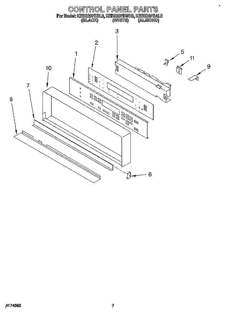CONTROL PANEL, LITERATURE Diagram and Parts List for KEBS207BWH0  KitchenAid Wall Oven