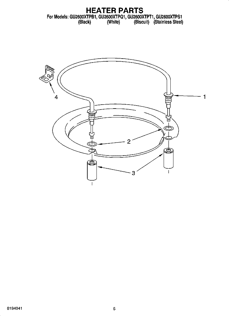 HEATER PARTS Diagram and Parts List for GU2600XTPB1  Whirlpool Dishwasher