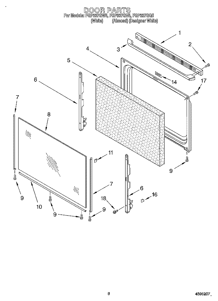 DOOR, OPTIONAL Diagram and Parts List for FGP337GQ5  Roper Range