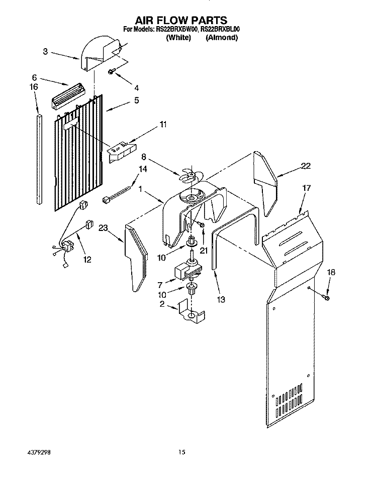 AIR FLOW Diagram and Parts List for RS22BRXBW00  Roper Refrigerator