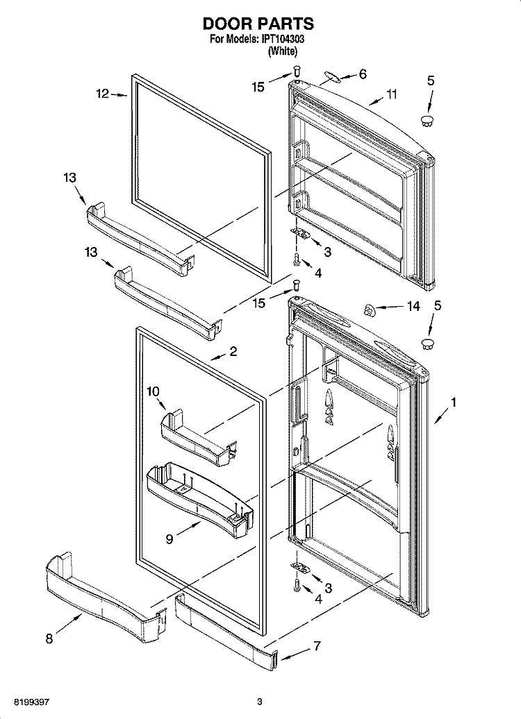 DOOR PARTS Diagram and Parts List for IPT104303  Inglis Refrigerator