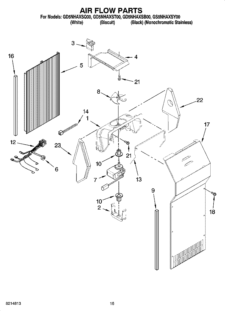 AIR FLOW PARTS Diagram and Parts List for GS5NHAXSY00  Whirlpool Refrigerator