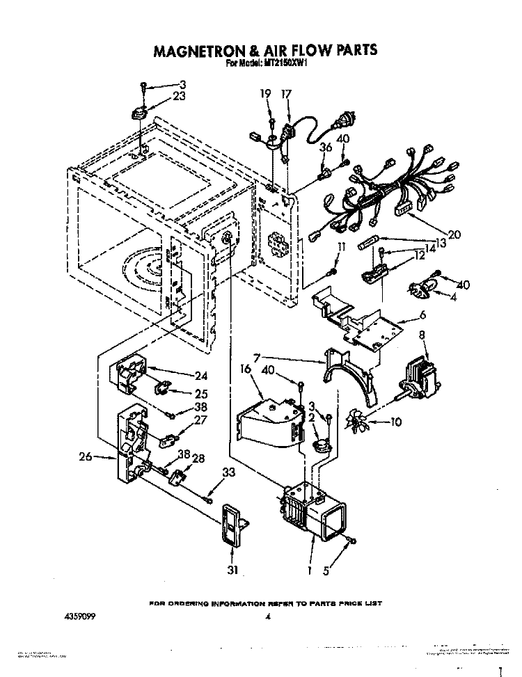 MAGNETRON AND AIR FLOW, OPTIONAL Diagram and Parts List for MT2150XW1  Whirlpool Microwave