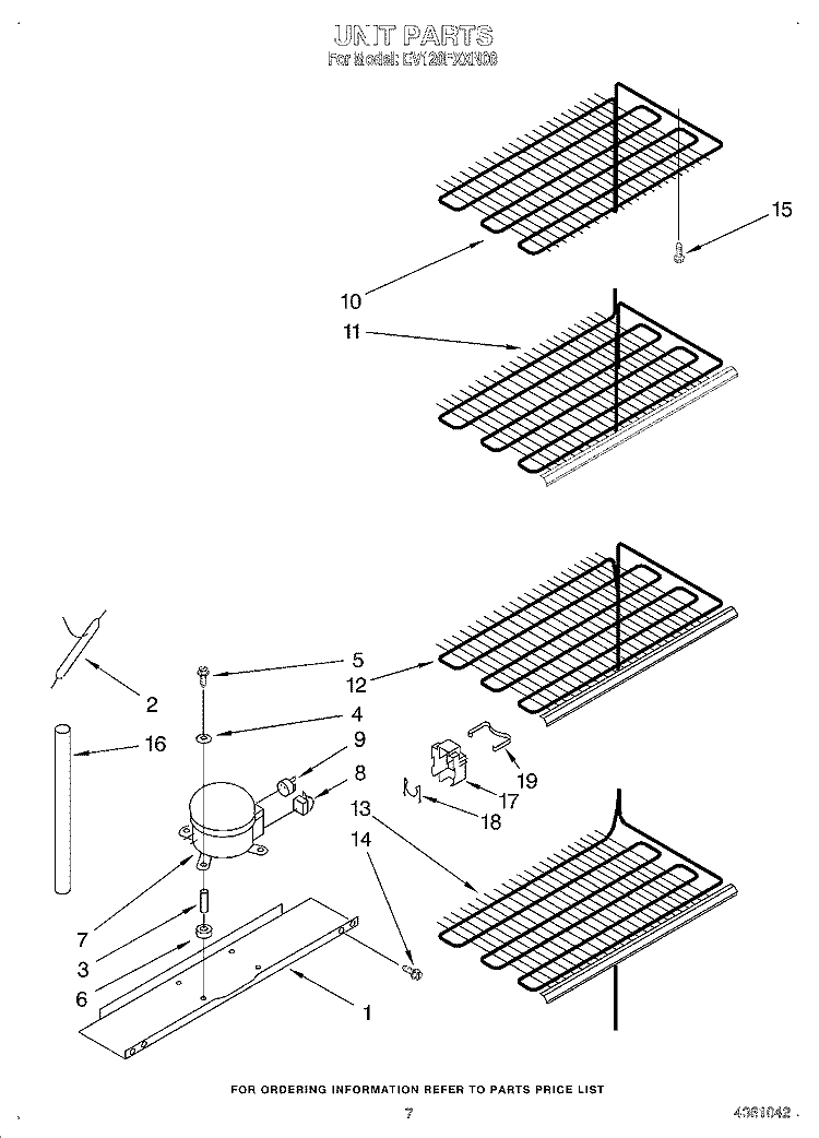 UNIT Diagram and Parts List for EV120FXXN00  Whirlpool Freezer