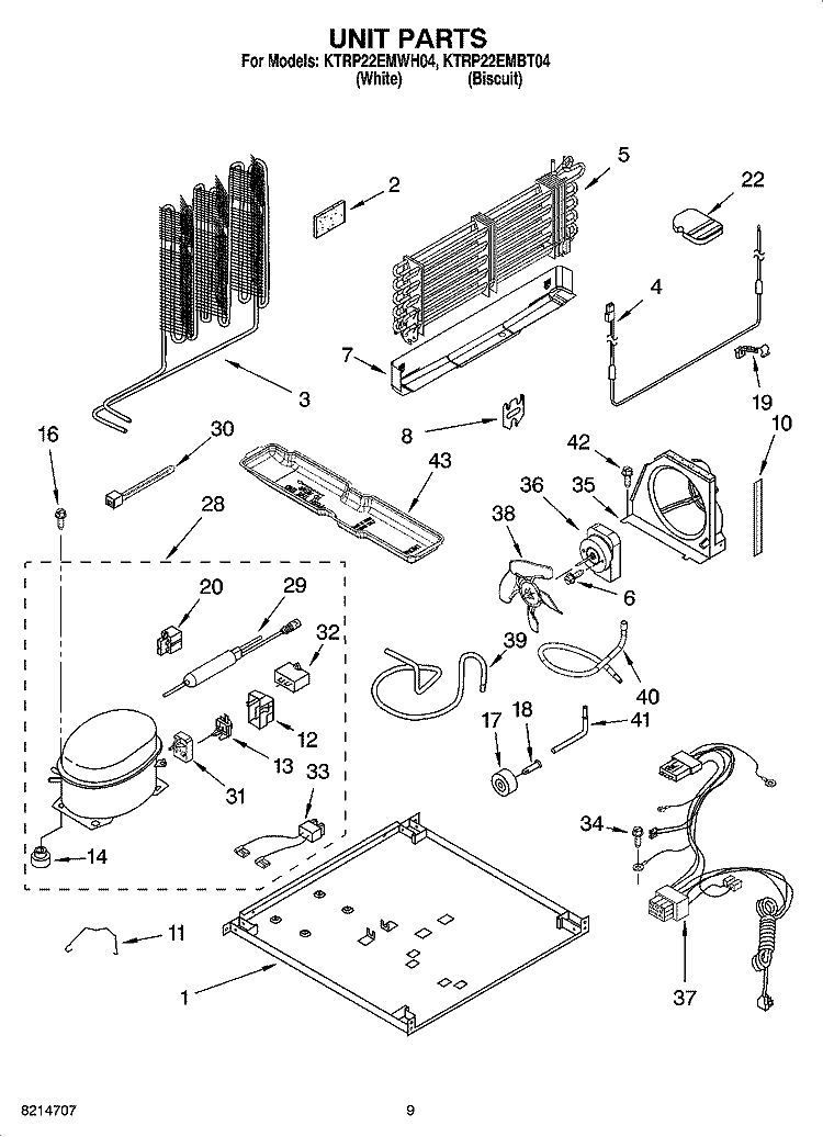 UNIT PARTS Diagram and Parts List for KTRP22EMBT04  KitchenAid Refrigerator