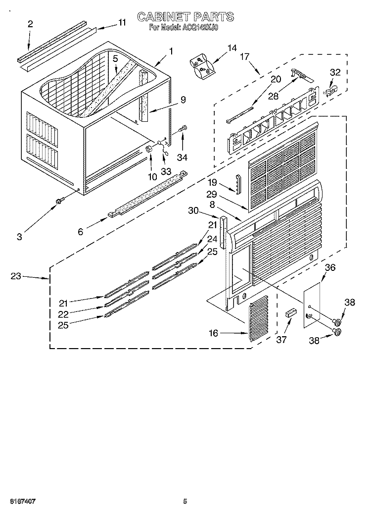CABINET Diagram and Parts List for ACQ142XJ0  Whirlpool Air Conditioner