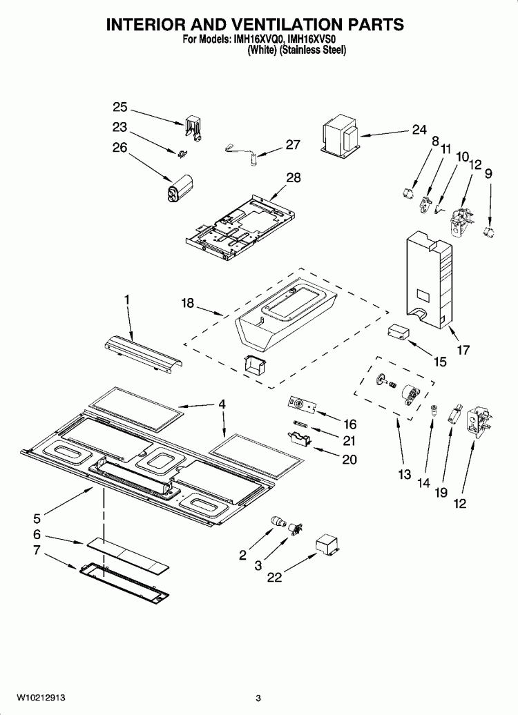 INTERIOR AND VENTILATION PARTS Diagram and Parts List for IMH16XVS0  Whirlpool Microwave