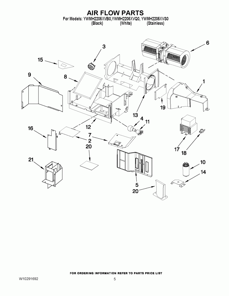AIR FLOW PARTS Diagram and Parts List for YWMH2205XVB0  Whirlpool Microwave