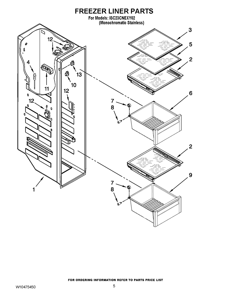 FREEZER LINER PARTS Diagram and Parts List for ISC23CNEXY02  Whirlpool Refrigerator