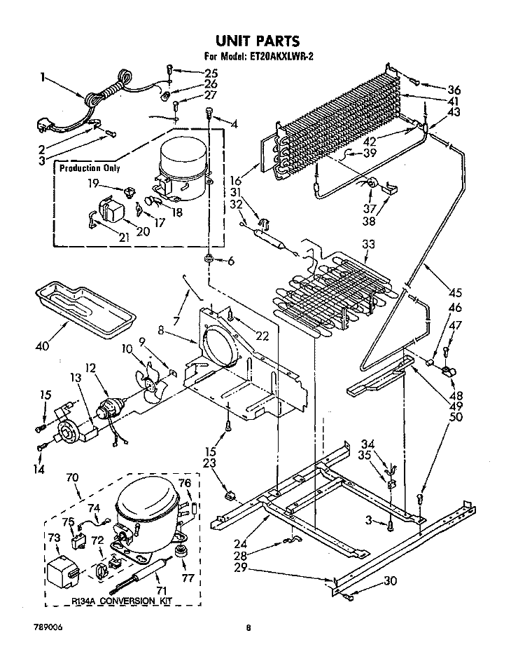 UNIT Diagram and Parts List for ET20AKXLWR2  Whirlpool Refrigerator