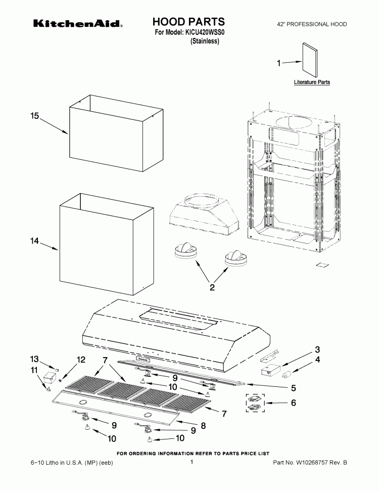 HOOD PARTS Diagram and Parts List for KICU420WSS0  KitchenAid Range Hood