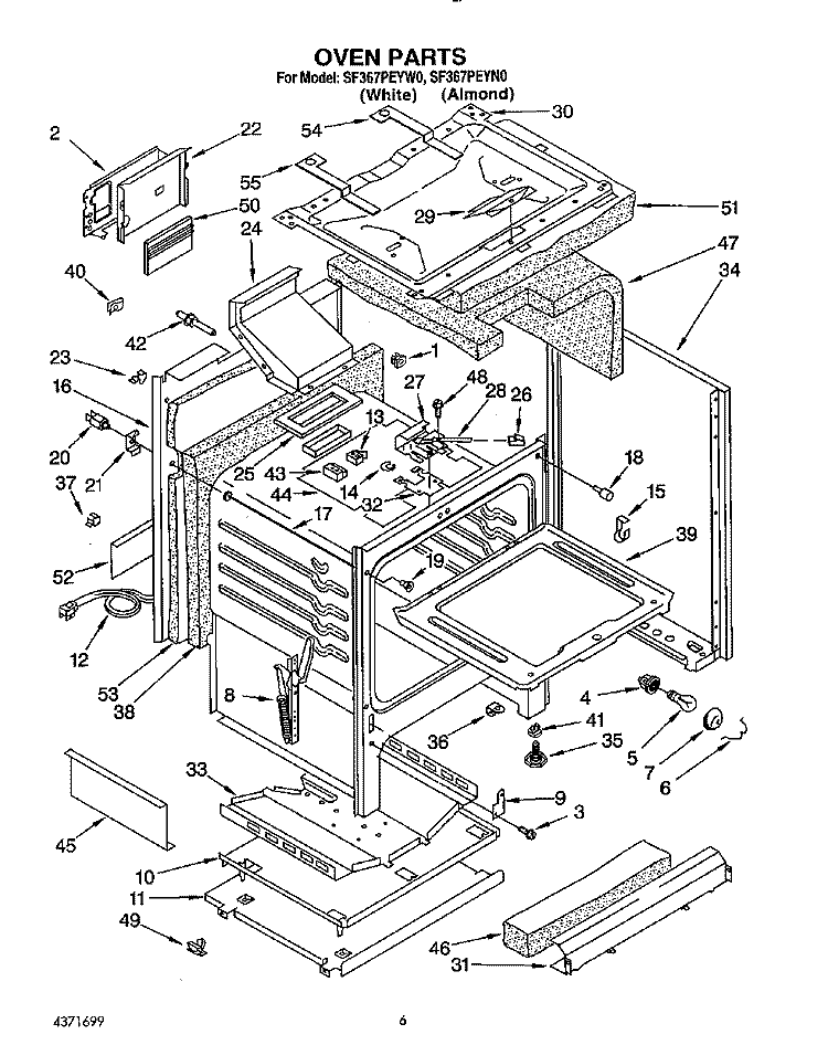 OVEN Diagram and Parts List for SF367PEYN0  Whirlpool Range