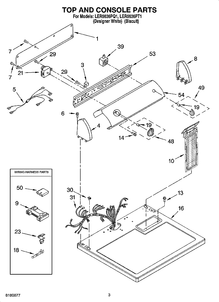 TOP AND CONSOLE PARTS Diagram and Parts List for LER5636PT1  Whirlpool Dryer