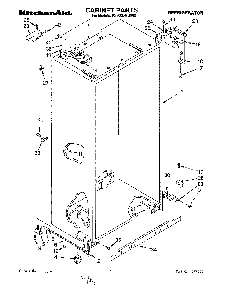 CABINET Diagram and Parts List for KSSS36MBX00  KitchenAid Refrigerator