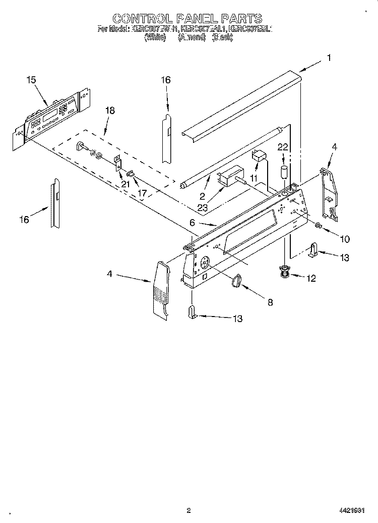 CONTROL PANEL Diagram and Parts List for KERC507EAL1  KitchenAid Range