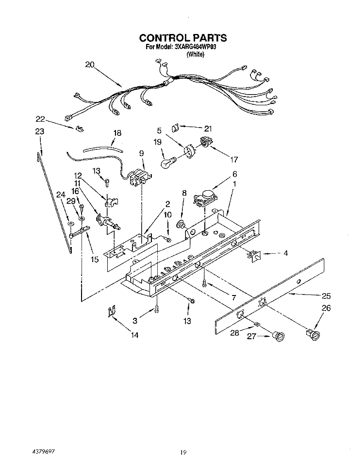 CONTROL, LIT/OPTIONAL Diagram and Parts List for 3XARG484WP03  Whirlpool Refrigerator