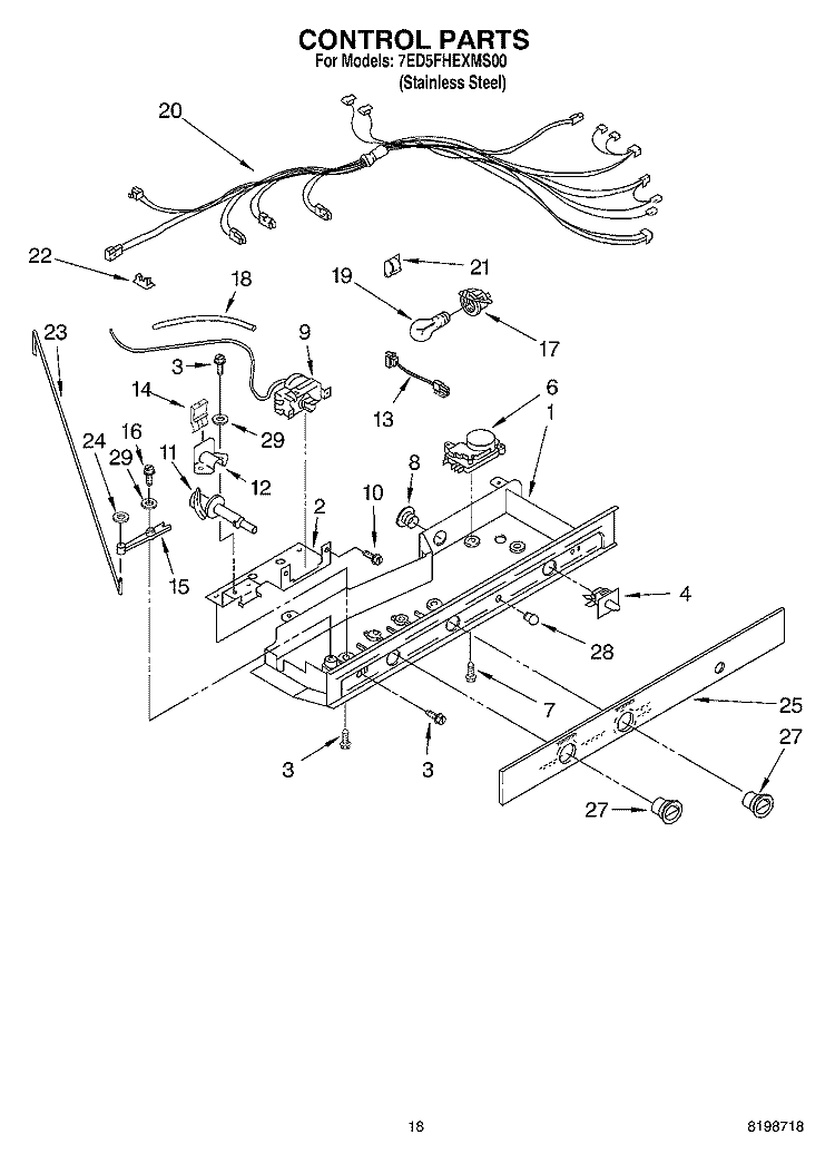 CONTROL PARTS Diagram and Parts List for 7ED5FHEXMS00  Whirlpool Refrigerator