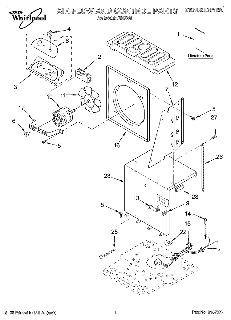 SECTION Diagram and Parts List for AD50J0  Whirlpool Dehumidifier