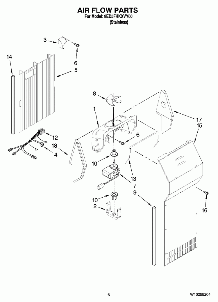AIR FLOW PARTS Diagram and Parts List for 8ED5FHKXVY00  Whirlpool Refrigerator