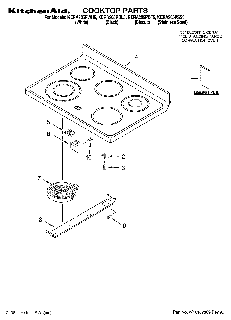 COOKTOP PARTS Diagram and Parts List for KERA205PSS5  KitchenAid Range