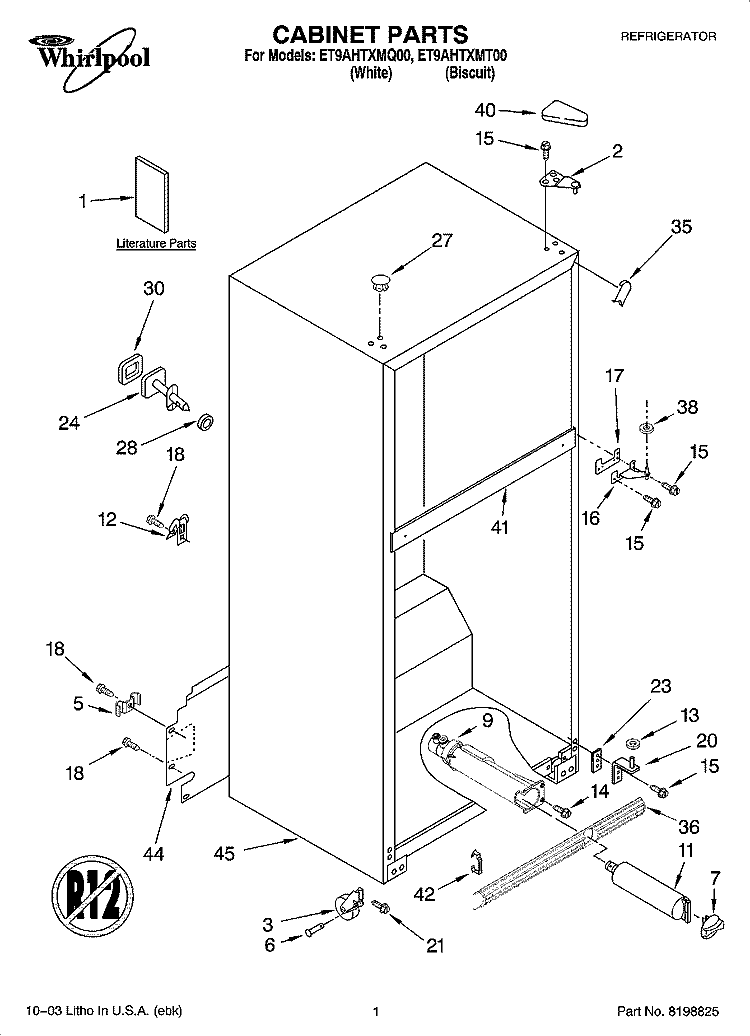CABINET PARTS Diagram and Parts List for ET9AHTXMT00  Whirlpool Refrigerator