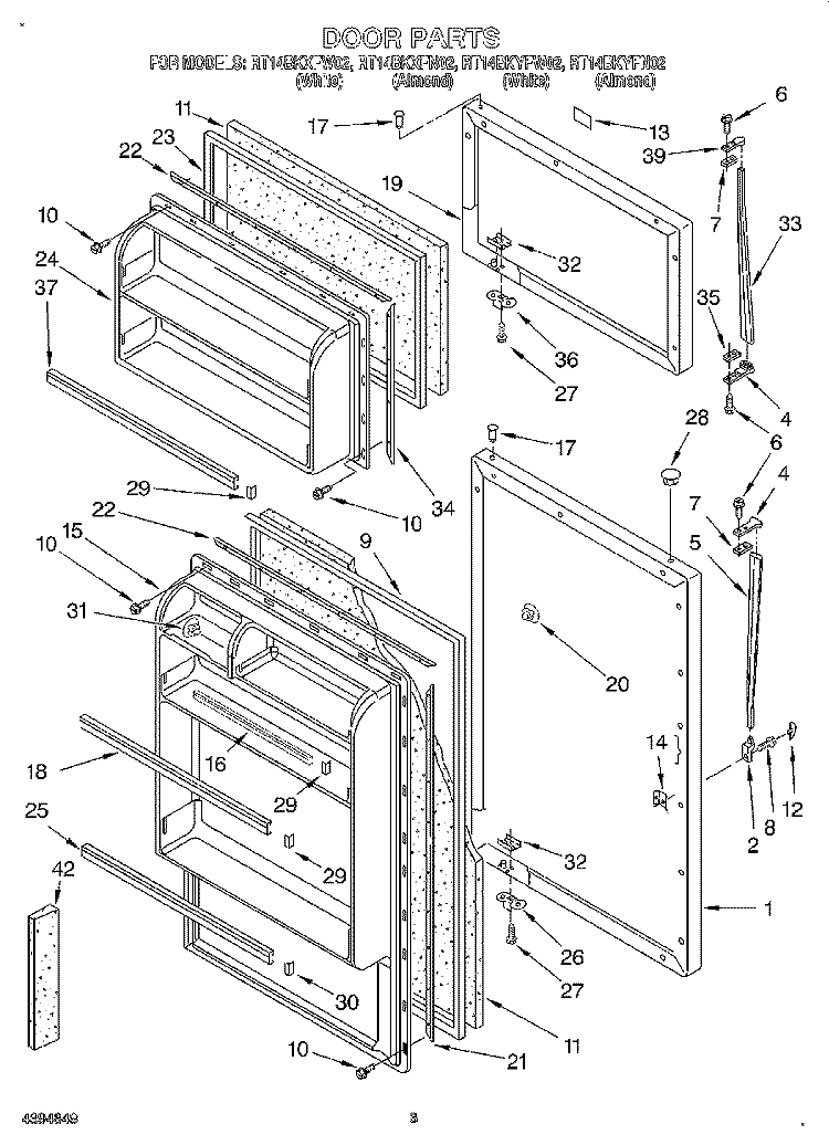 DOOR Diagram and Parts List for RT14BKYFN02  Whirlpool Refrigerator