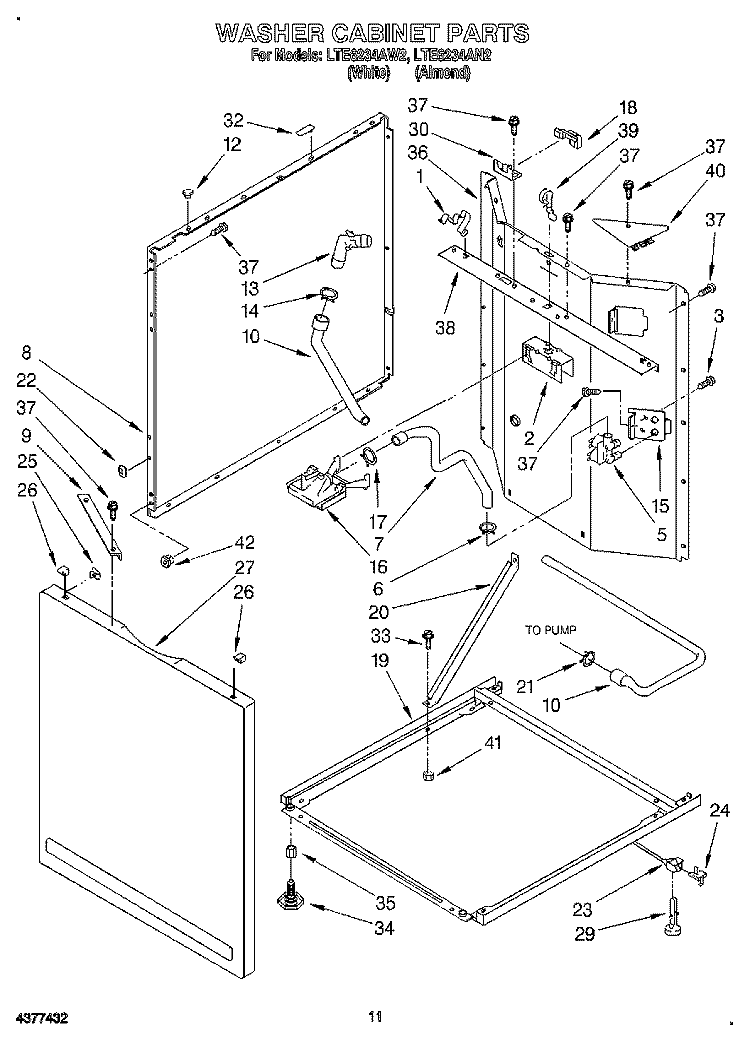 WASHER CABINET Diagram and Parts List for LTE6234AN2  Whirlpool Washer Dryer Combo