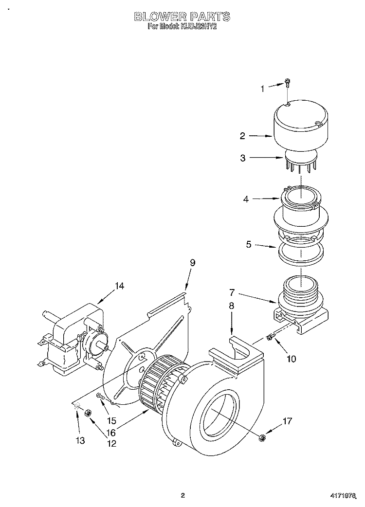 BLOWER Diagram and Parts List for KUDJ23HY2  KitchenAid Dishwasher