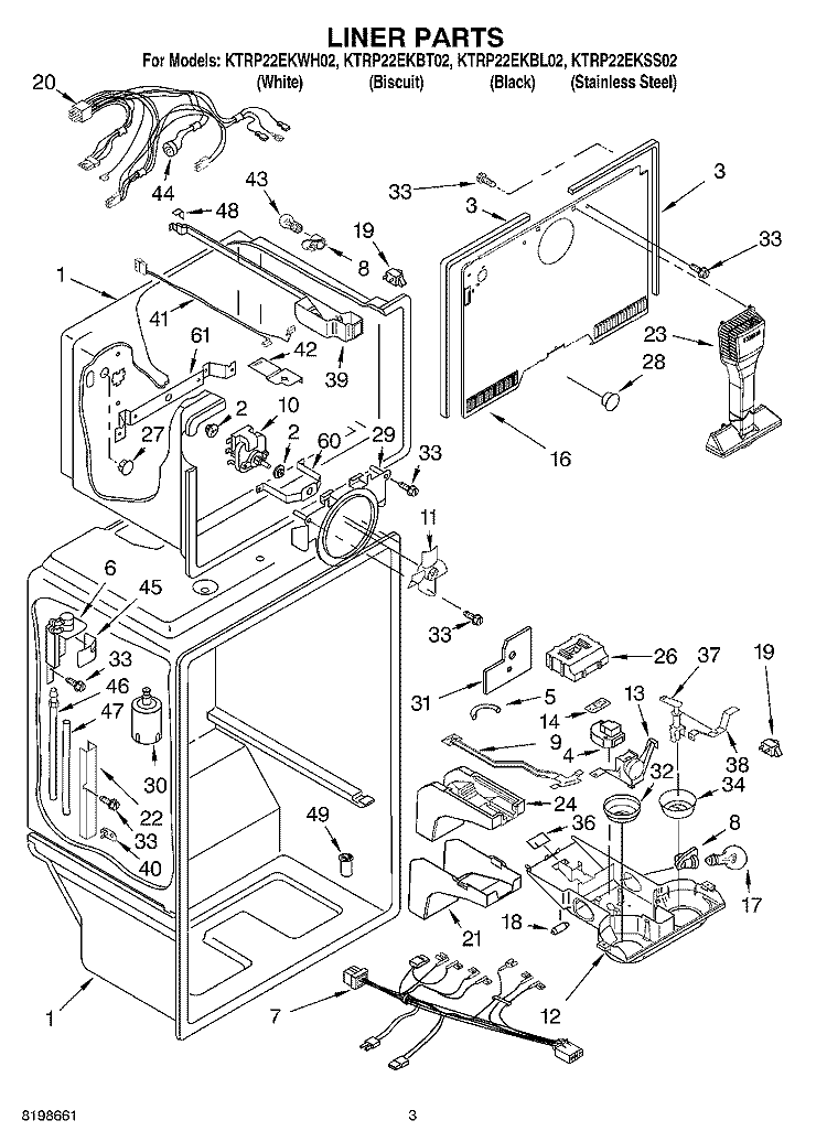 LINER PARTS Diagram and Parts List for KTRP22EKBT02  KitchenAid Refrigerator