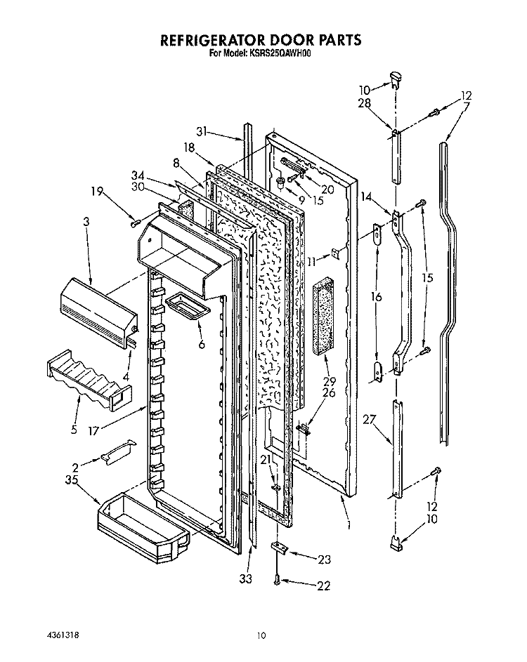 REFRIGERATOR DOOR Diagram and Parts List for KSRS25QAWH00  KitchenAid Refrigerator