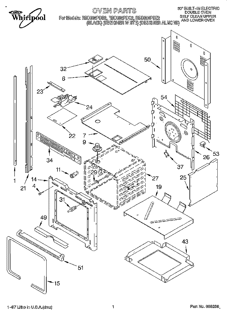 OVEN Diagram and Parts List for RBD306PDB2  Whirlpool Wall Oven