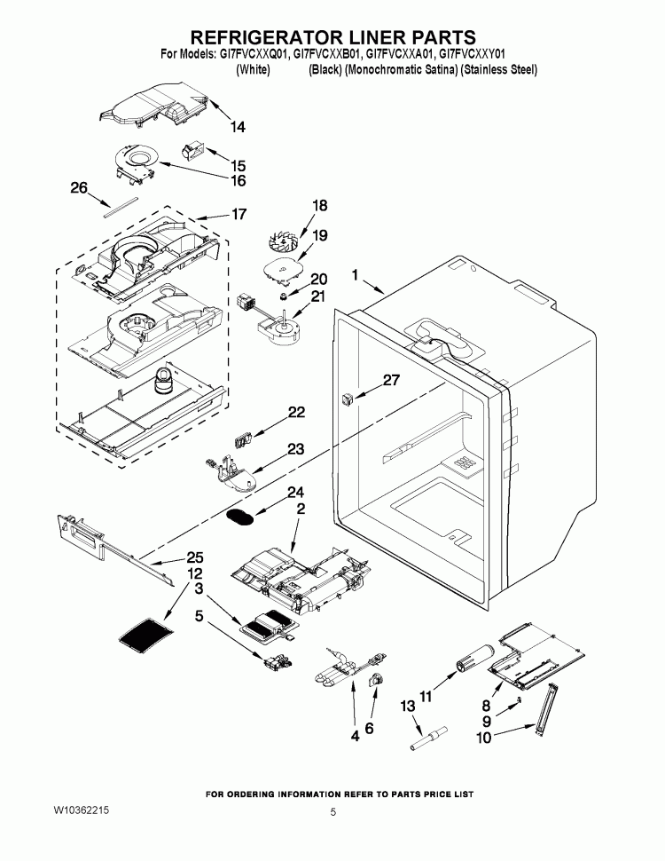 REFRIGERATOR LINER PARTS Diagram and Parts List for GI7FVCXXB01  Whirlpool Refrigerator