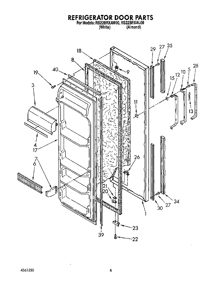 REFRIGERATOR DOOR Diagram and Parts List for RS22BRXAW00  Roper Refrigerator