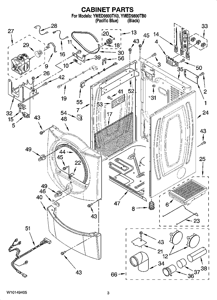 CABINET PARTS Diagram and Parts List for YMED9800TB0  Maytag Dryer